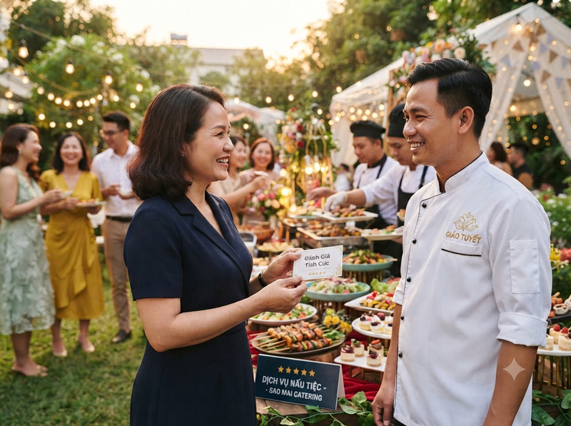 Cách tận dụng đánh giá khách hàng để tăng uy tín dịch vụ nấu tiệc