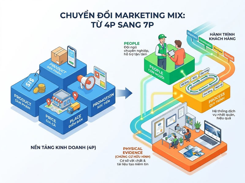 Marketing Mix 7P phù hợp với doanh nghiệp và dịch vụ nào?